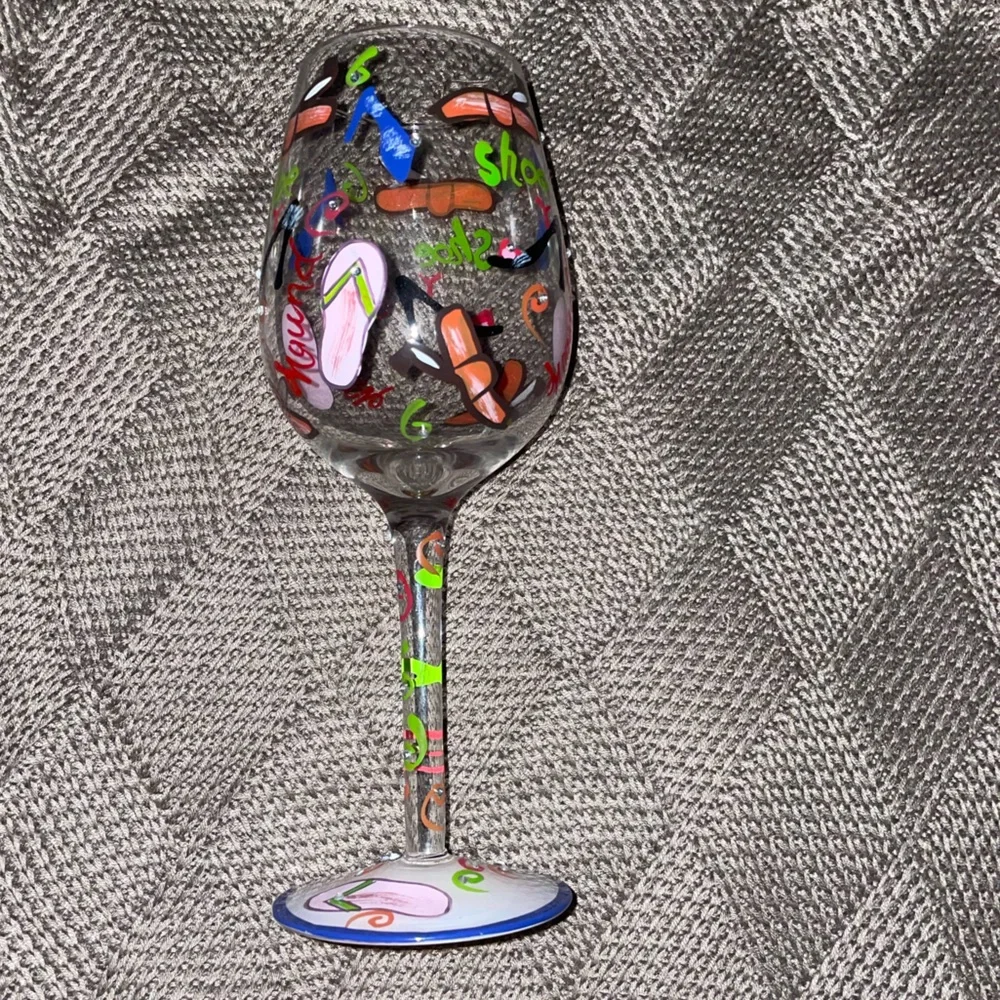 Vintage Lolita Hand-Painted Wine Glass w/Gift Box-Shoe Hound theme. Hand painted